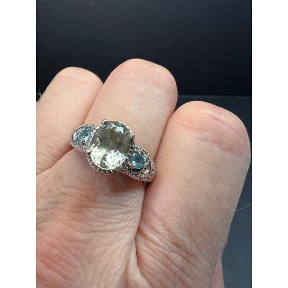 Prasiolite and apatite ring in platinum over copper size 8 - Picture 7 of 16